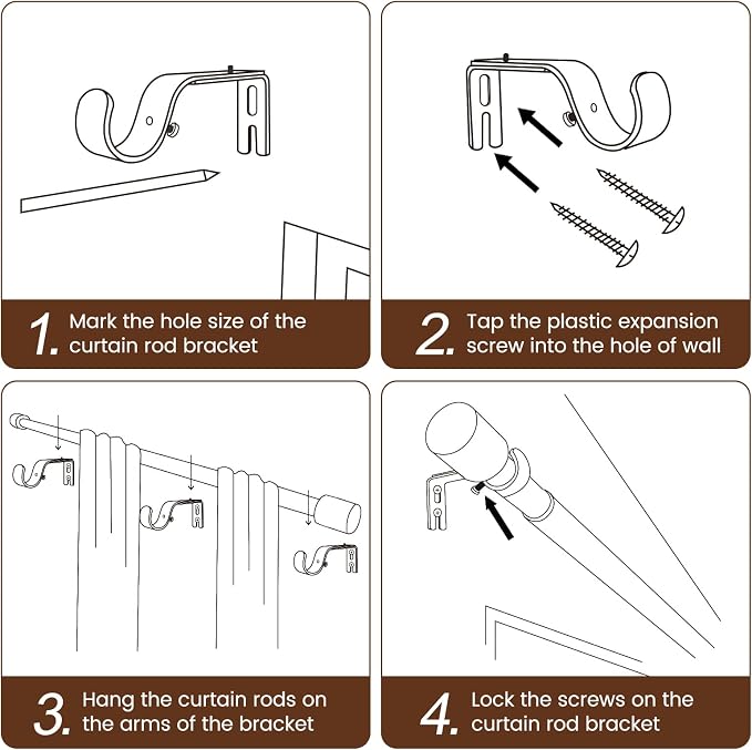 1” Diameter Curtain Rods Itself is 30 to 90 inch 2 Pack Fit 30-84 inch Window - Image 5