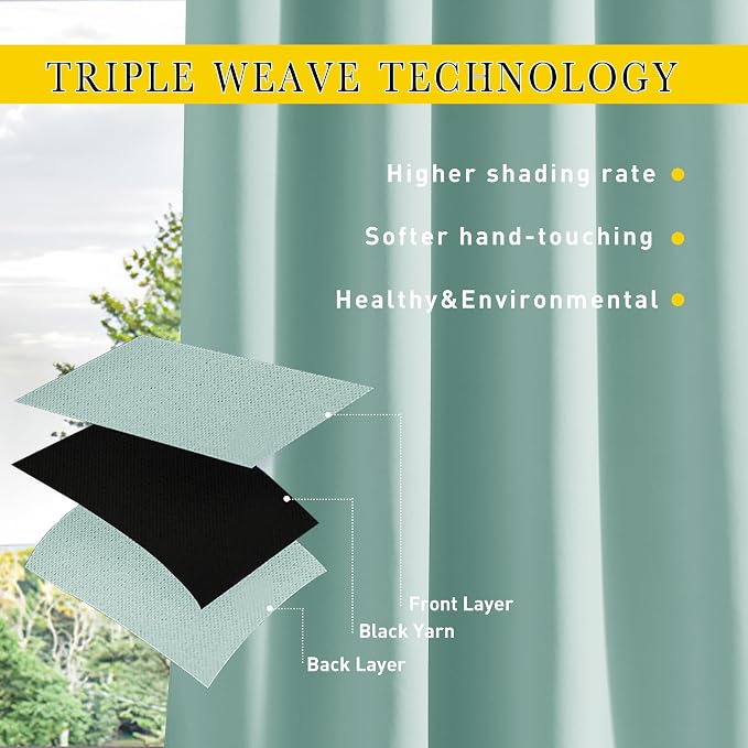 NICETOWN 2 Panels Weighted Blackout Aqua Blue Outdoor Curtains - Image 5