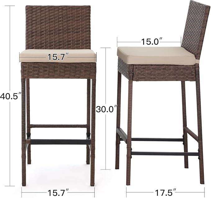 ECOTOUGE Set of 4 Outdoor Rattan Bar Stools - Image 3