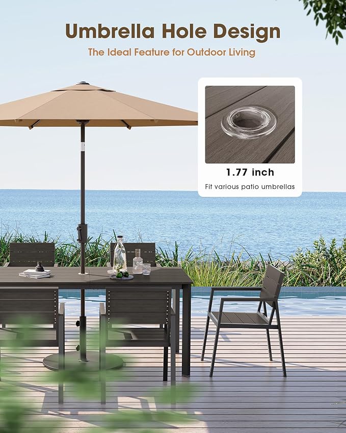 Outdoor Dining Set for 6, Aluminum Patio HDPS Outdooor Table and Chairs Set - Image 5