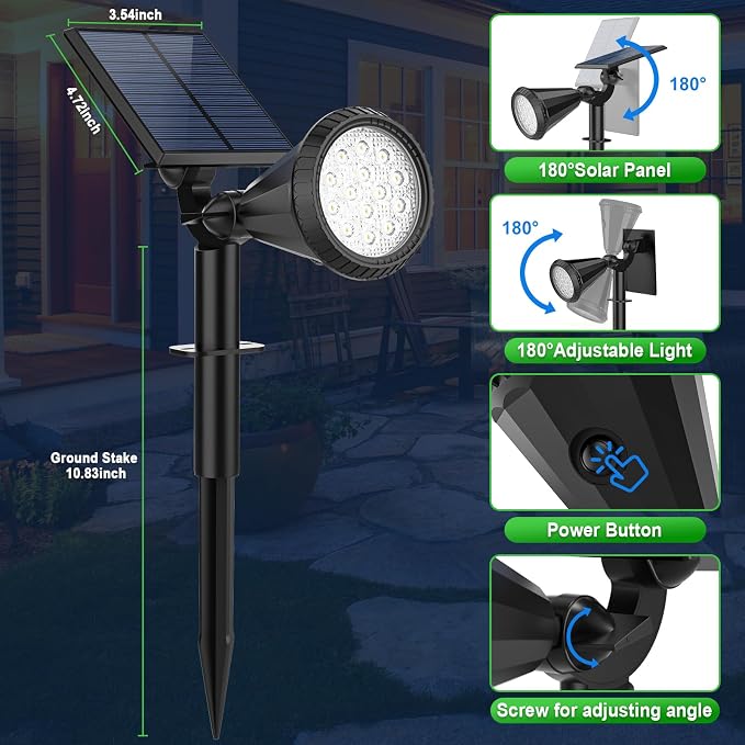 Solar Lights Outdoor Waterproof IP65 180° Adjustable Solar Powered Landscape - Image 6