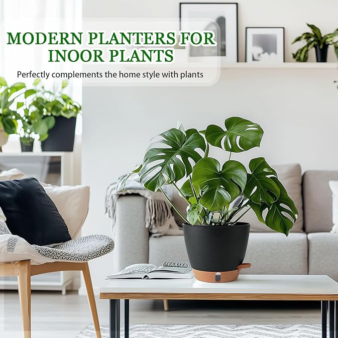 2 Pack 8 Inch Pots for Plants Indoor, Plastic Self Watering Planters - Image 2