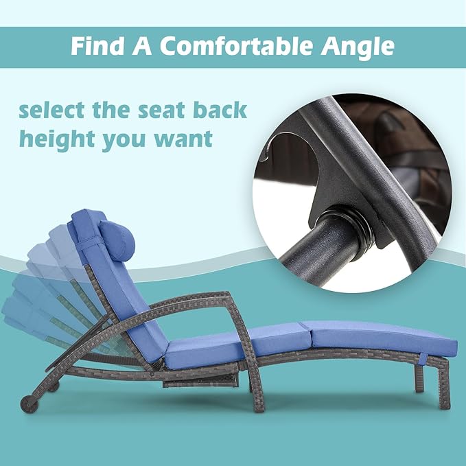Chaise Lounge Chairs Outdoor Set of 6, Comfy Outside Wicker Patio Pool Lounge - Image 2