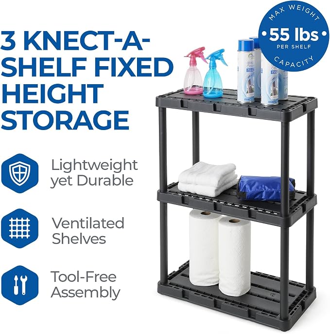 Gracious Living 2 Pack Light Duty Storage Shelves, Knect-A-Shelf 3-Shelf - Image 4