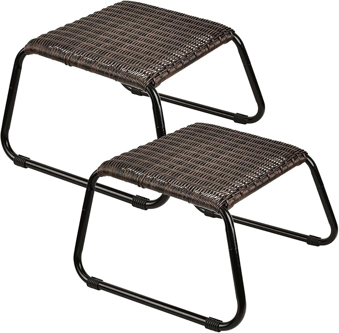 Patio Ottomans Outdoor Footstool, Wicker Rattan Garden Furniture All Weather - Image 8