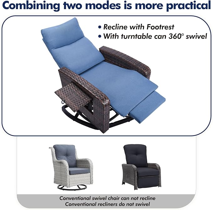 Outdoor Recliner Chair Set of 2, Wicker Patio Recliners - Image 7