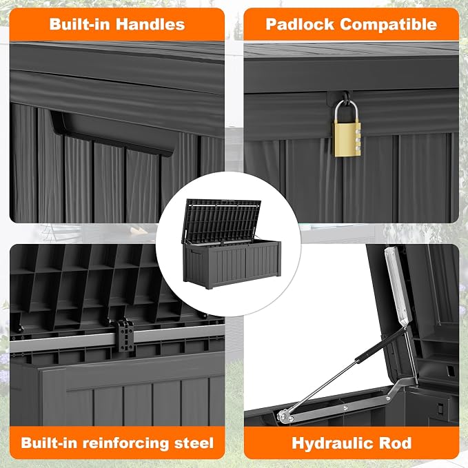120 Gallon Resin Deck Box, Lockable Patio Outdoor Storage Box - Image 3