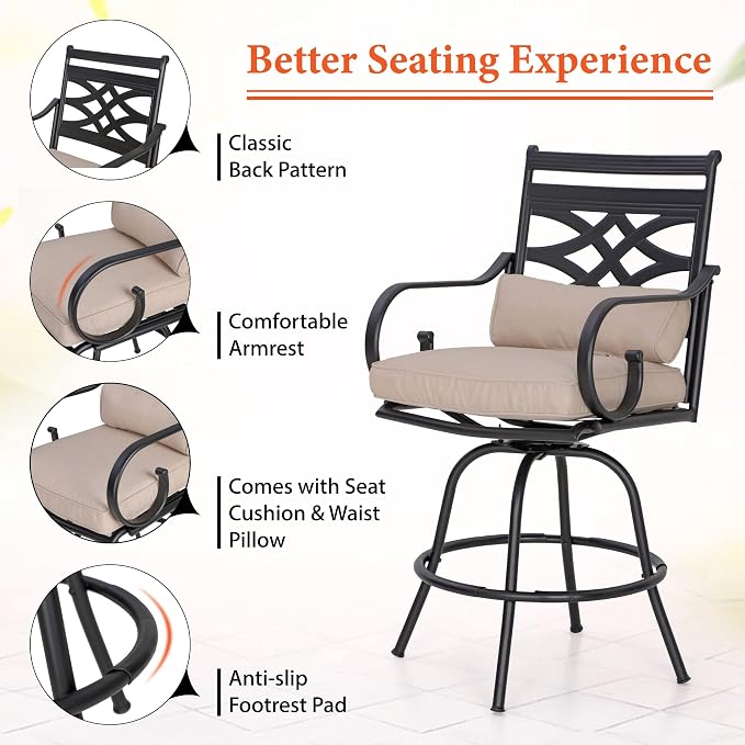 Sophia & William Patio Bar Set 3 Pieces Outdoor Bistro Bar Set - Image 2