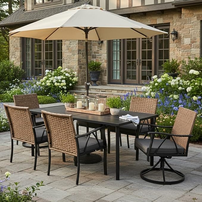 7-Piece Patio Dining Set for 6, Outdoor Dining Set by Andehomy