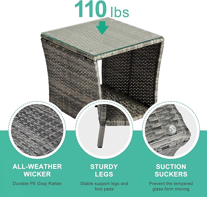 Wicker Rattan Side Table, Outdoor Square Rattan Coffee End Table - Image 5