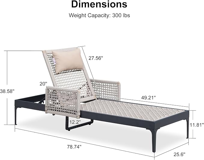 PURPLE LEAF 3 Pieces Outdoor Chaise Lounge Set Rattan Wicker Lounger - Image 9