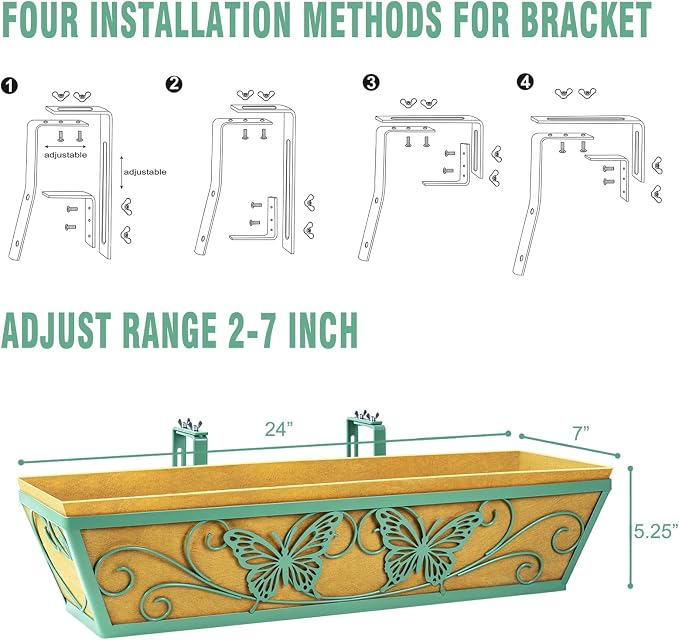 2 Pack 24 Inch Window Boxes Planter Railing Planters Box - Image 5