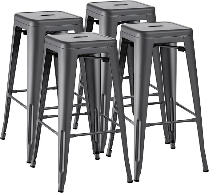 Furmax 30 Inch Metal Bar Stools Set of 4, Counter Height Backless Stools by Furmax