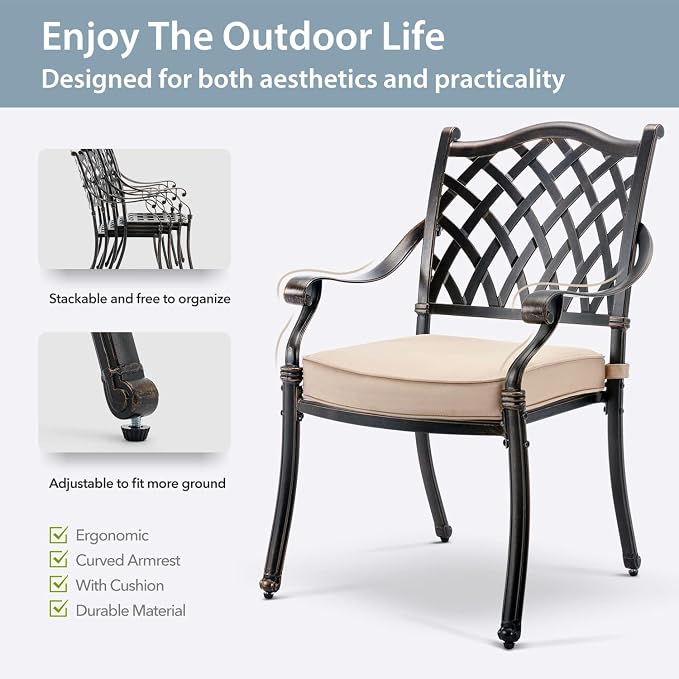 9-Piece Cast Aluminum Patio Furniture, Outdoor Dining Sets - Image 6
