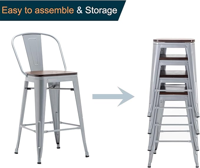 Alunaune 24" Swivel Metal Barstools Set of 4 High Back Counter Height Bar - Image 8