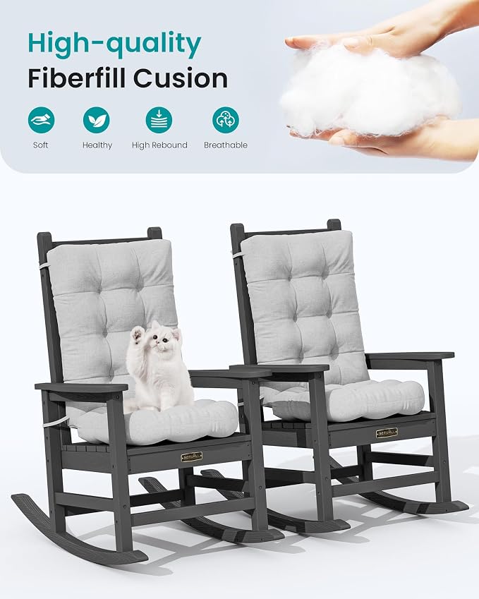 SERWALL HDPE Outdoor Rocking Cushion Set of 2, Memory Foam Cushion Flowers - Image 5