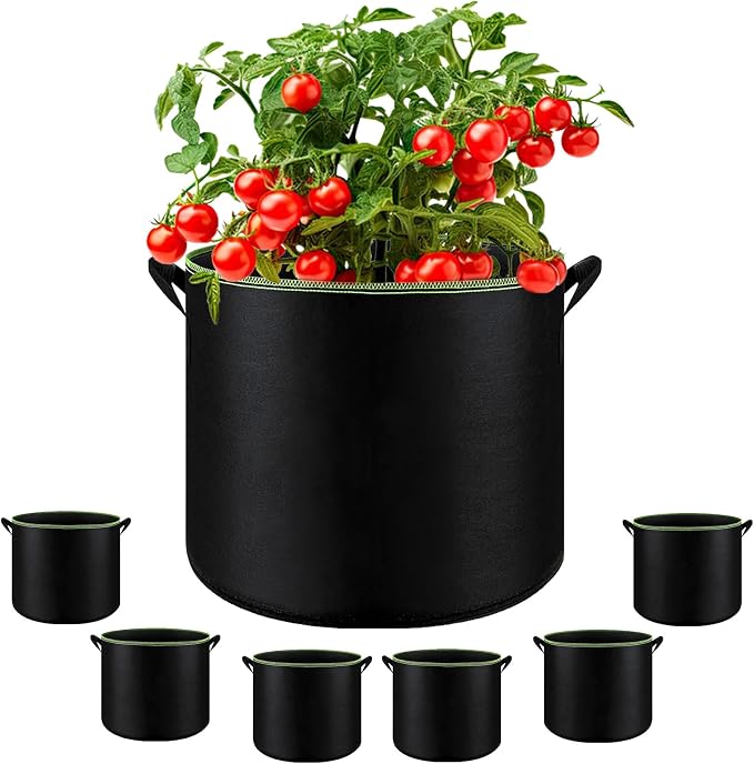 6-Pack 7 Gallon Grow Bags - 300G Heavy Duty Aeration Fabric Pots by SouilGoal