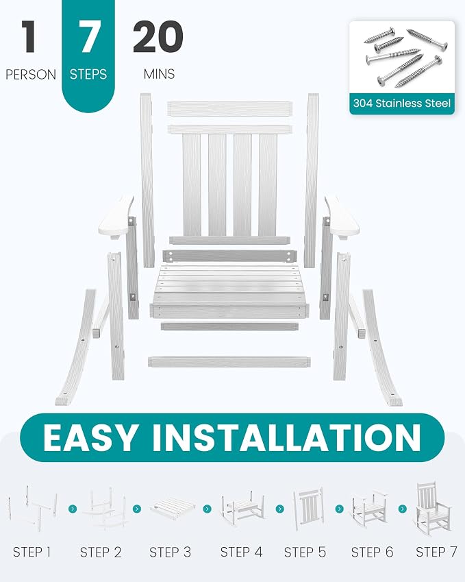 SERWALL HDPE Outdoor Rocking Chair Set of 6, Patio Rocking Chairs - Image 7