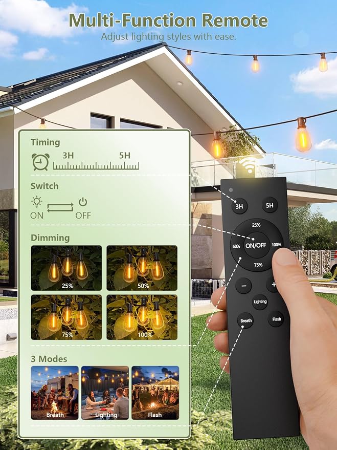 luckystyle 30FT Solar String Lights Outdoor Waterproof 2200K - Image 2
