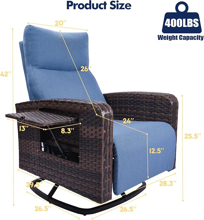 Outdoor Recliner Chair Set of 2, Wicker Patio Recliners - Image 2
