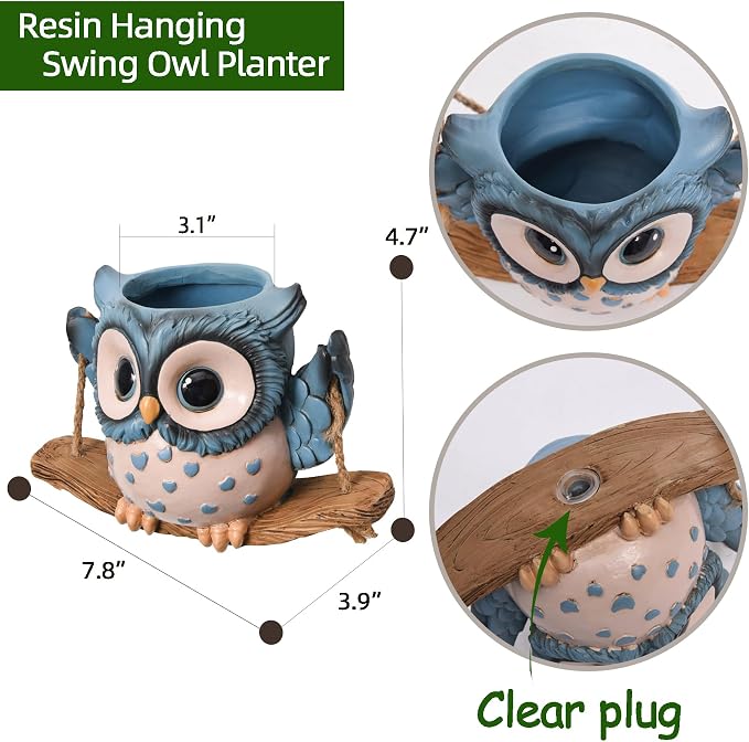 Swing Owl Hanging Planters for Indoor Plants, Cute Small Succulent Pots - Image 5
