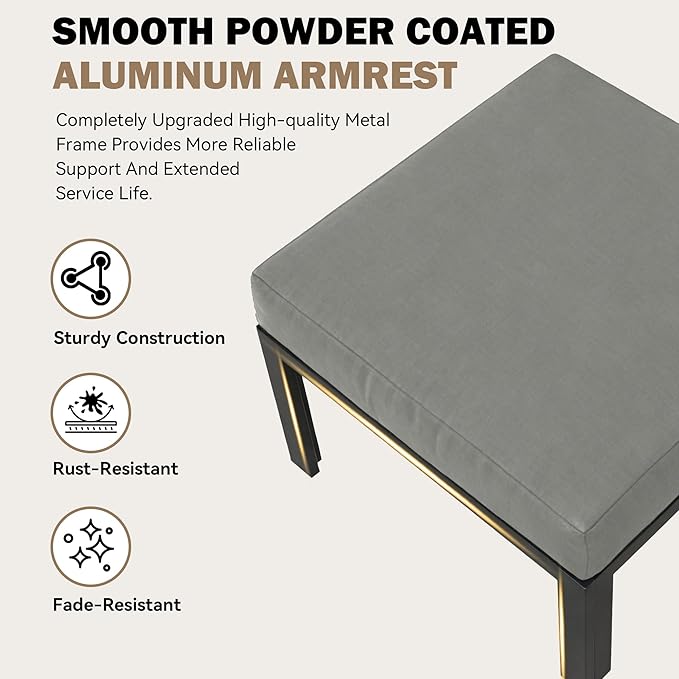 HOMREST Metal Outdoor Ottoman, 2-Piece Aluminum Footstool w/Removable Cushion - Image 3