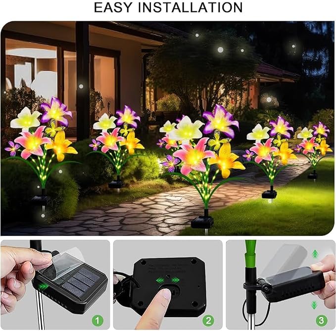 4 Pack Solar Garden Lights LED Solar Lilies Flower Lights, Yard Patio Pathway - Image 6