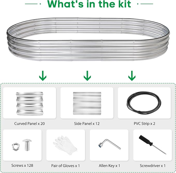 JERIA 2 Pcs 8×4×1ft Oval Raised Garden Bed, Galvanized Raised Garden Bed Kit - Image 2