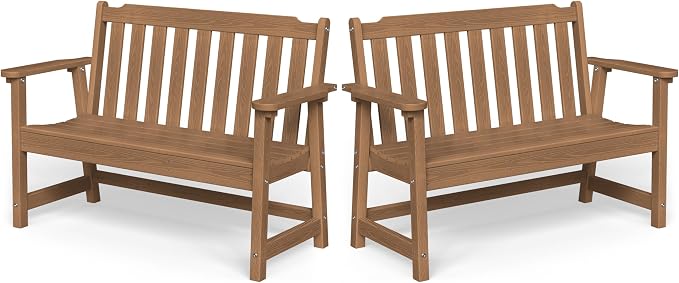 Ciokea 49" Heavy Duty Outdoor Bench Set of 2, HDPE Weatherproof Garden Bench by CIOKEA