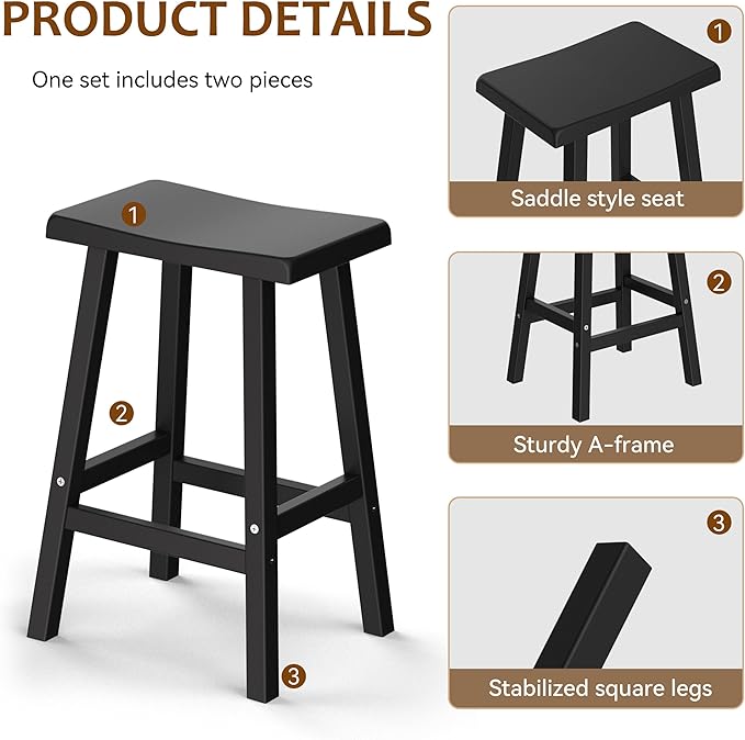 Bar Stools 29'' Outdoor Set of 2, Waterproof Modern Durable Resin Saddle Seat - Image 7