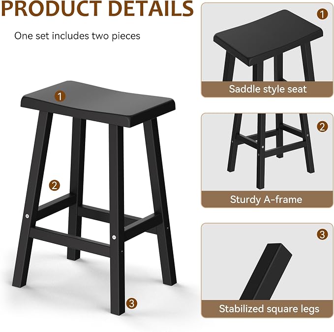 Bar Stools 29'' Outdoor Set of 4, Waterproof Modern Durable Resin Saddle Seat - Image 7