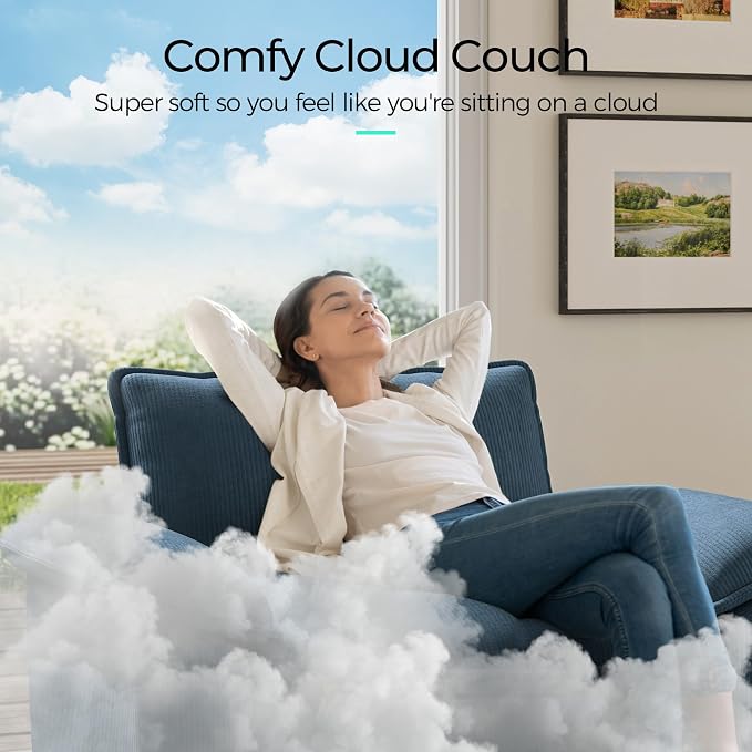 LINSY HOME 123'' Modular Sectional Sofa Blue Couch Corduroy Cloud Couches - Image 5