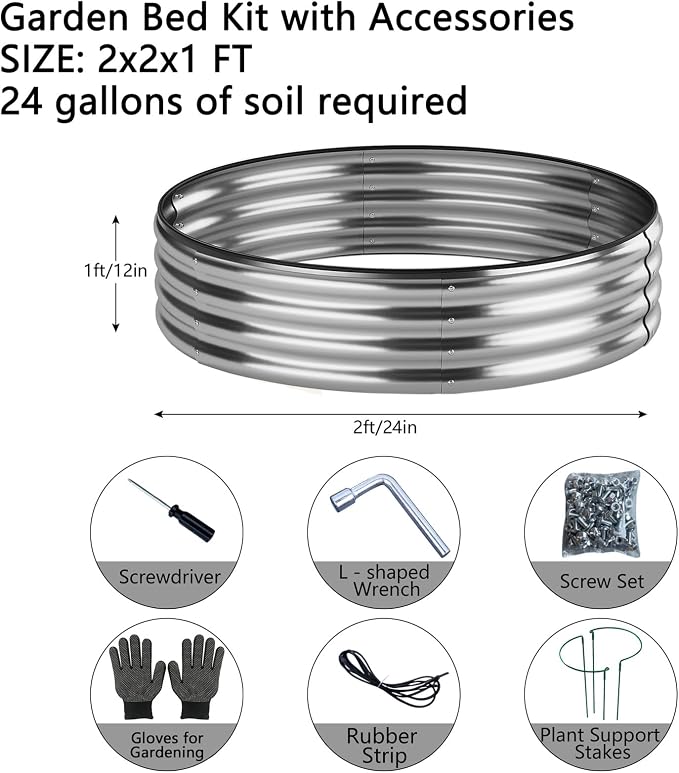 Galvanized Metal Planter Round Raised Garden Bed Kit - Image 2