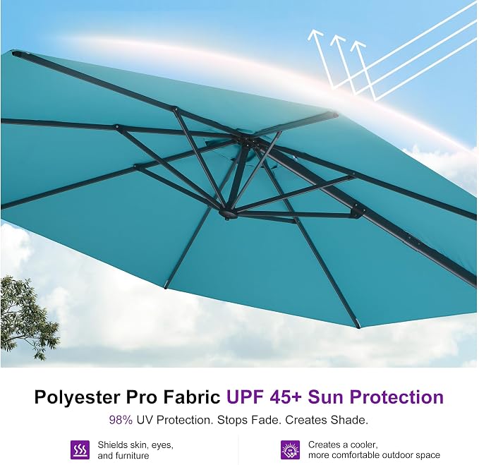 PURPLE LEAF 11 Feet Patio Umbrella Outdoor Cantilever Round Umbrella Aluminum - Image 5