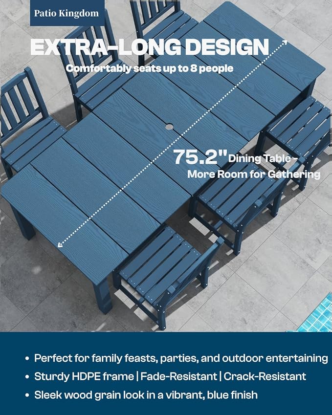 Navy Blue 9-Piece Outdoor Dining Set - Image 2