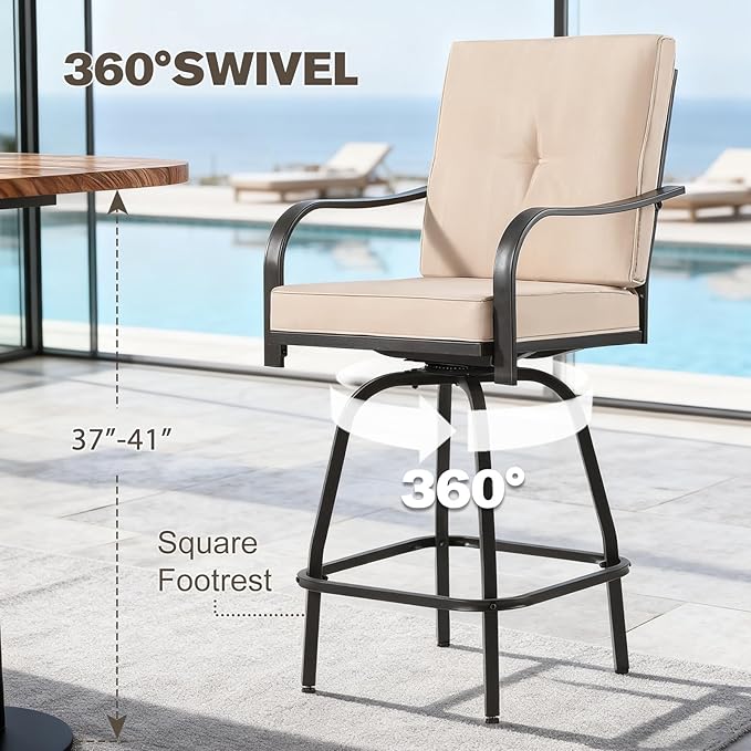 Outdoor Swivel Bar Stools Set of 2, Bar Height Patio Chairs - Image 4