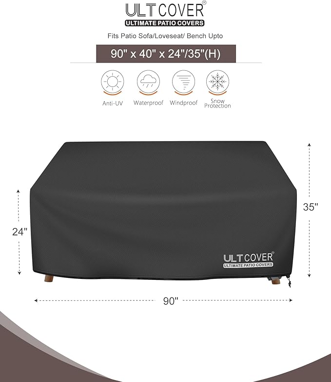ULTCOVER Waterproof Outdoor Deep Seat Sofa Bench Cover 90W x 40D x 35H inch - Image 2