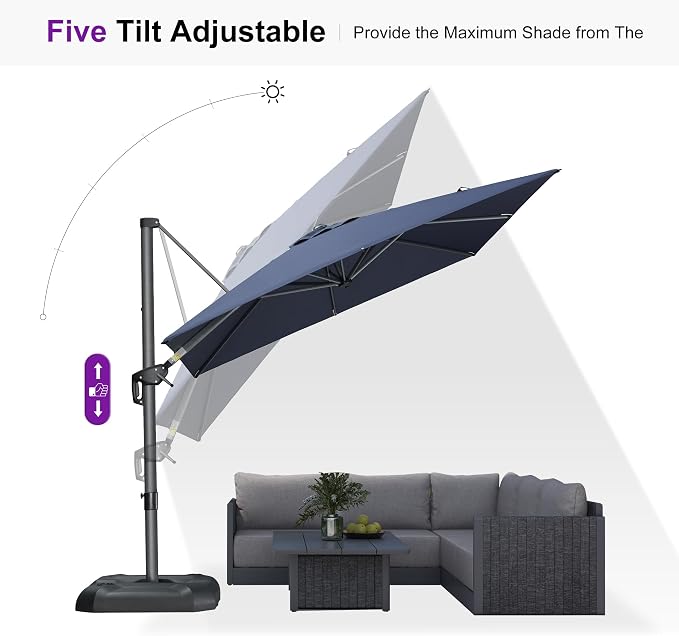 PURPLE LEAF 8 Feet Patio Umbrella Outdoor Cantilever Square Umbrella Aluminum - Image 9