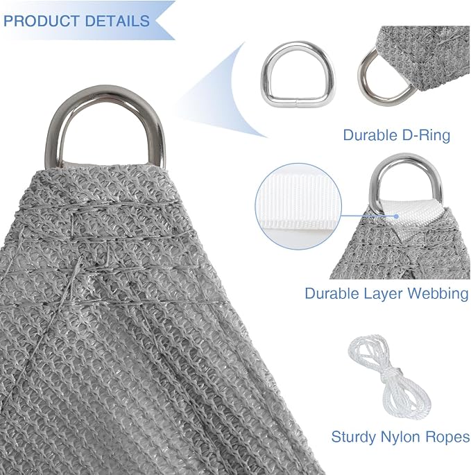 E&K Sunrise 27' x 27' x 27' Sun Shade Sail Triangle Canopy Shade Cover UV Block - Image 4
