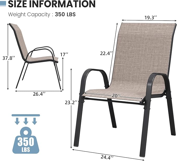Patio Dining Chairs Set of 8, Outdoor High Stacking Chairs，Breathable Seat - Image 3