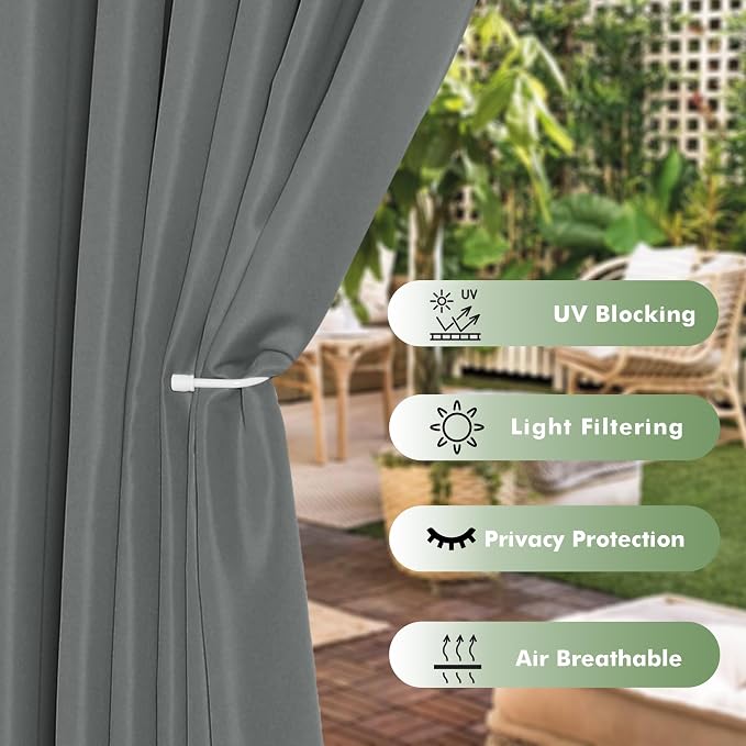 HolidayIdeas Outdoor Curtains for Patio Waterproof, 6 Panels - Image 3