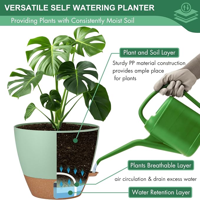 montresor 2 Pack 8 inch Plant Pots, PP Plastic Self Watering Plant Pot - Image 6