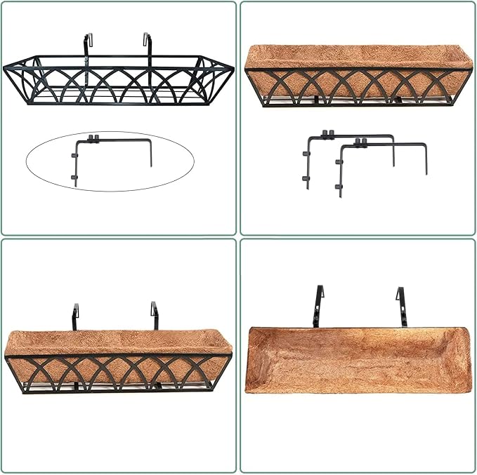 30 Inch Window Deck with Coco Liner Set of 2, Metal Hanging Flower Planter - Image 7