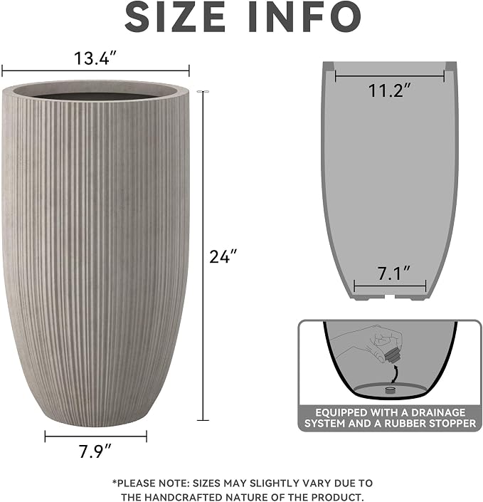 Kante 24 Inch Tall Round Concrete Planter, Large Indoor Outdoor Plant Pots - Image 2