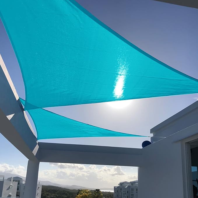 SUNNY GUARD Custom Size 20'x22'x29.7' Triangle Turquoise Blue UV Block Sunshade by SUNNYGUARD