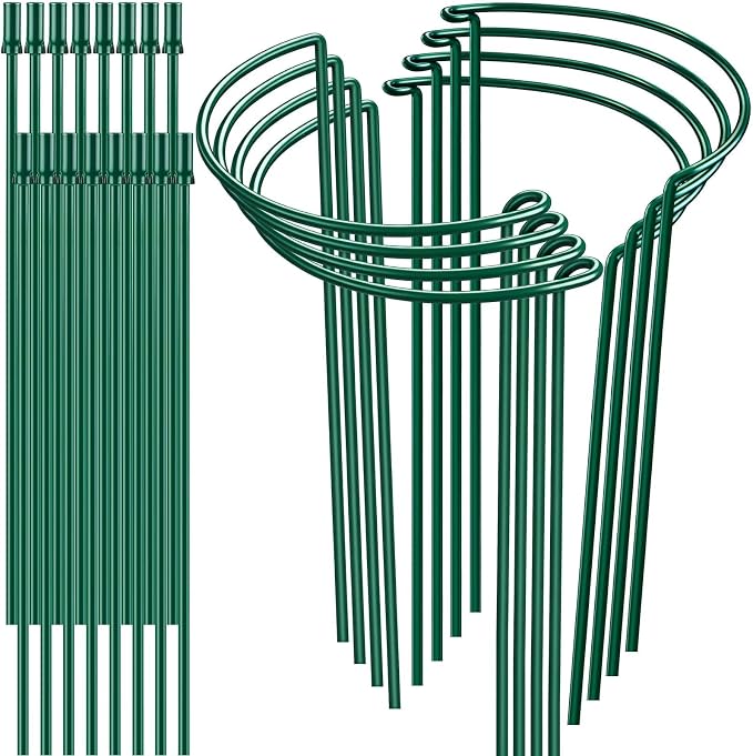 8 Pack 32 or 16 inch Adjustable Plant Support Stakes, Heavy-Duty Half Round by HiGift