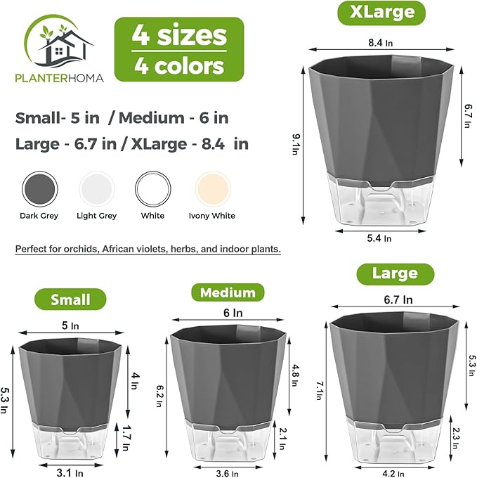 6 Pack Self Watering Plant Pots 8.4" Self Watering Planters - Image 3