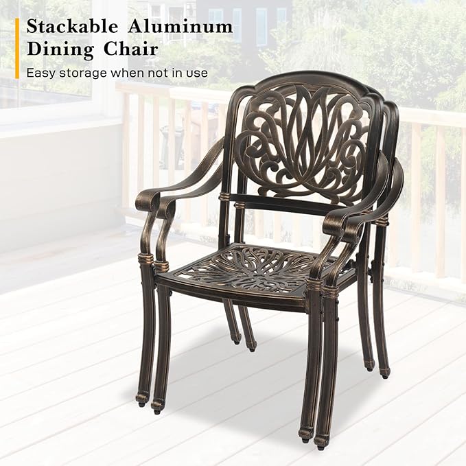 VINGLI 5 Pieces Outdoor Patio Dining Set, Cast Aluminium Patio Furniture Set - Image 5