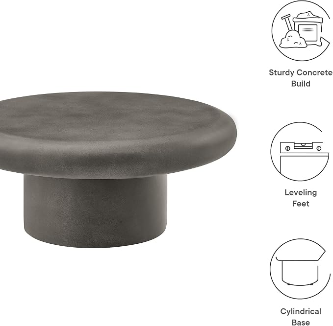 Modway Argos Round Concrete Coffee Table in Gray - Image 4