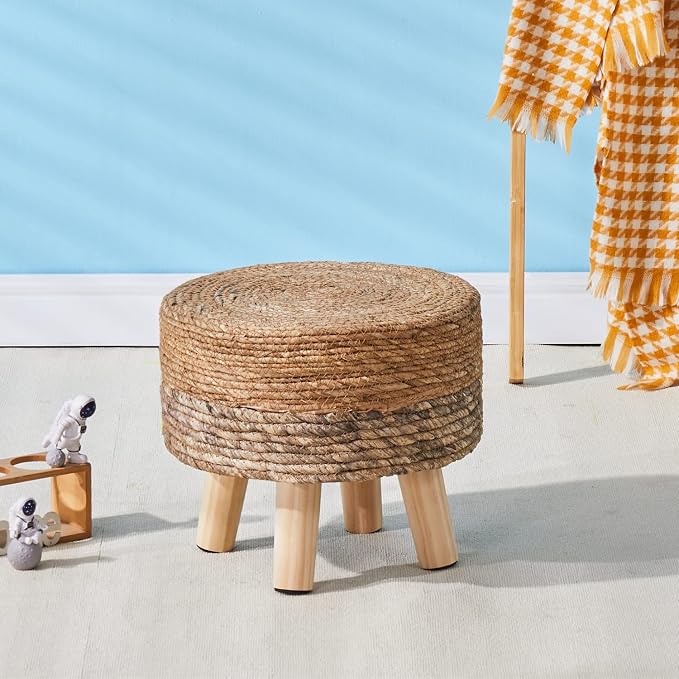 Wimarsbon Round Foot Stool Natural Seagrass Poufs Ottoman Hand Weave Footrest - Image 6